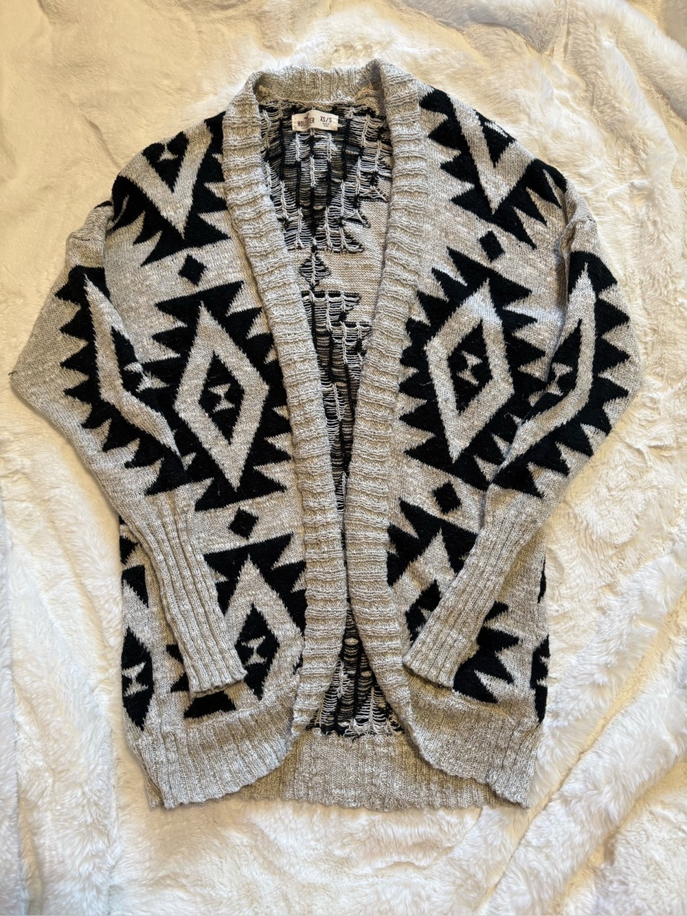 Hollister Black & Cream Aztec Open-Front Long Cardigan